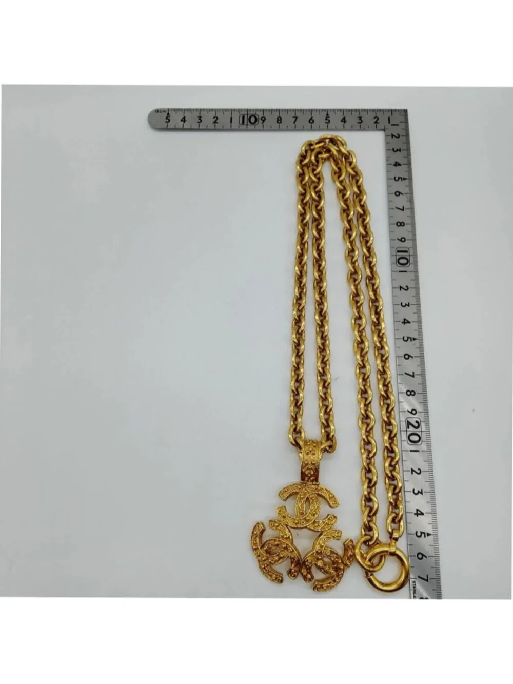 Authentic Chanel CC Triple Logo Pendant Necklace Gold Tone Chain Vintage Luxury